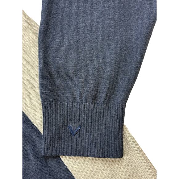 Callaway Golf Sweater Mens XL Navy Grey Quarter Zip Merino Wool Nylon Blend - Picture 6 of 10
